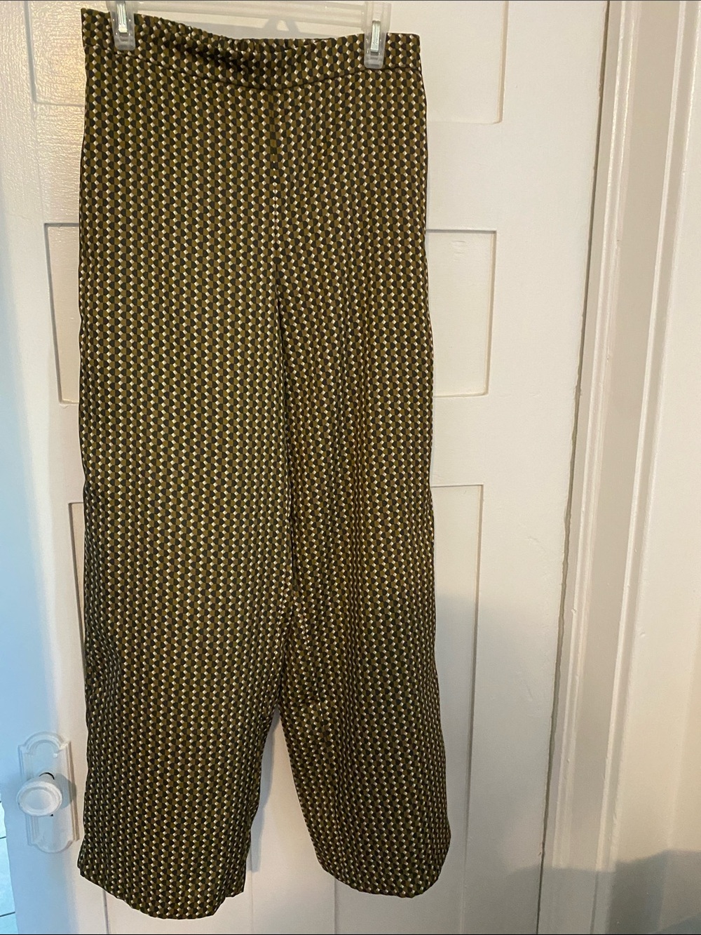 Banana Republic Womens Patterned Black and Tan Dressy Wide-Leg Pants, silky feel